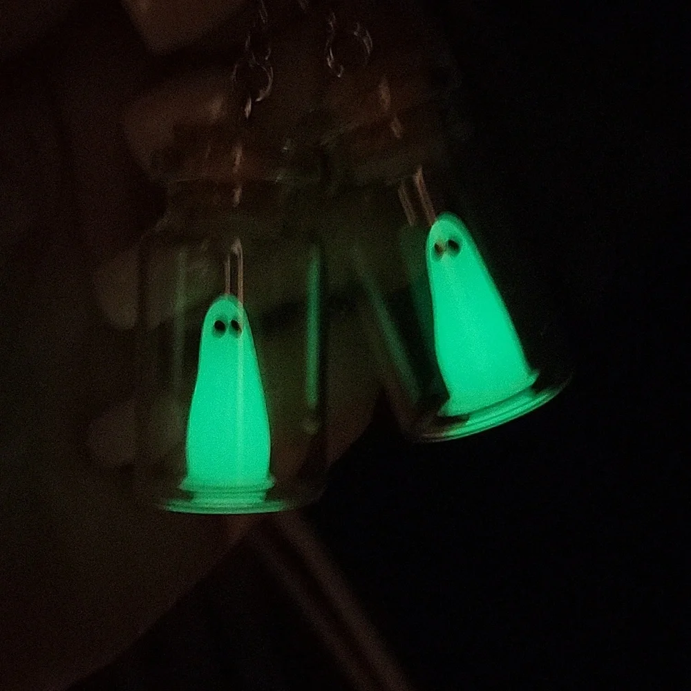 GLOW-IN-THE-DARK GHOST IN A BOTTLE EARRINGS - Picture 3 of 7